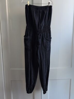 Anthropologie Navy Strapless Utility Jumpsuit with Cargo Pockets